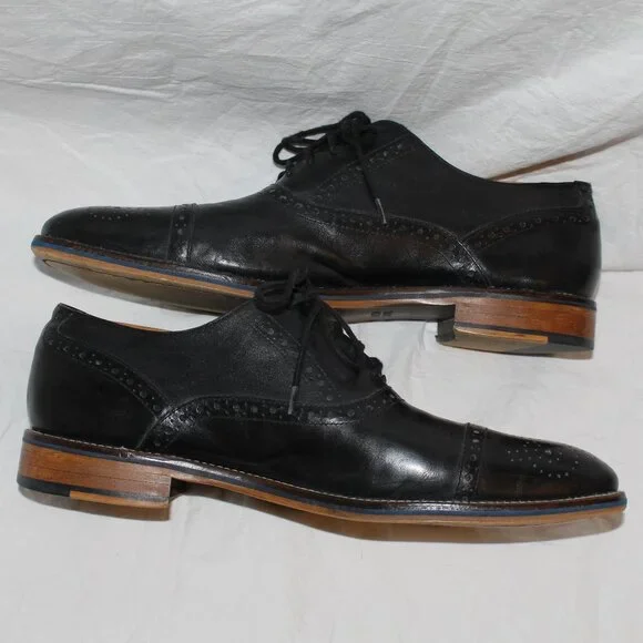 Johnston & Murphy Brogue/Wing Tip Style Black Lace Oxford Dress Shoe Men 11 - Picture 10 of 16